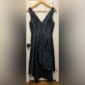 Aidan by Aidan Mattox Navy Floral Jacquard High-Low Dress, size 4